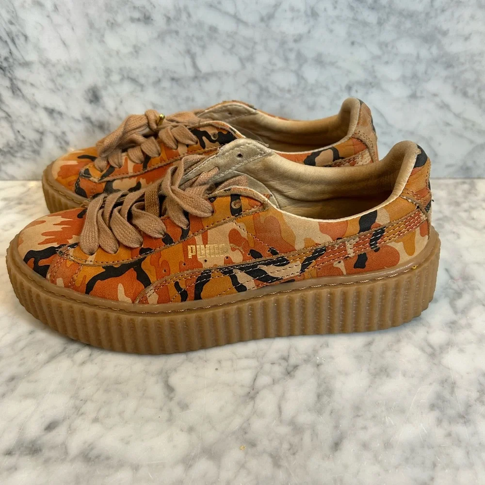 Puma FENTY by Rihanna Creeper Sneakers Orange Camo Platform | Women’s 6 - Picture 3 of 6